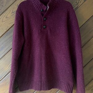 UNTUCKit Vangone Lambswool Henley Sweater Burgundy Donegal Mens XL